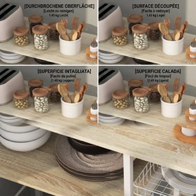 Raft de Bucatarie Cuptor cu Microunde, Dulap de Bucatarie cu 4 Rafturi cu Carlige si Cos Plasa, Lemn si Otel 90x40x84.5cm HOMCOM | Aosom RO