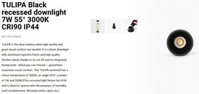 Spot LED incastrabil TULIPA Black recessed downlight 7W 55° 3000K CRI90 IP44