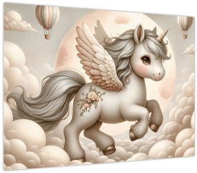 Tablou pe sticlă - Inorog în nori (70x50 cm)