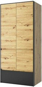 Dulap BOSCO, stejar artisan/negru, PAL laminat, cu 4 usi, 92x60x200 cm
