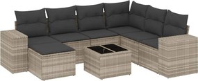 vidaXL Set mobilier de grădină cu perne, 8 piese gri deschis poliratan