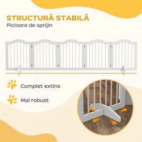 PawHut Poartă Pliabilă pentru Câini cu 5 Secțiuni din Lemn, 261,5 x 29,5 x 61 cm, Alb | Aosom Romania