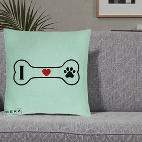 Perna Personalizata I Love Dog Os si Labuta, 40x40 cm, Verde Menta, Husa Detasabila, Perna Inclusa, BEKZ®