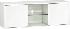 HOMCOM Mobilier Porta TV până la 55", Mobilier TV Suspendat sau pe Podea de 120 cm cu Uși Soft Close, Orificiu pentru Cabluri și Raft din Sticlă, pentru Sufragerie și Salon, Alb Efect Lemn | Aosom Romania