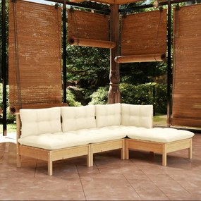 3096298 vidaXL Set mobilier grădină cu perne, 4 piese, crem, lemn de pin