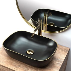 Lavoar Belinda ceramica Negru Mat/Gold Edge  – 46 cm