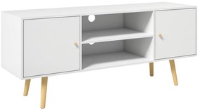 HOMCOM Cabinet TV 55" cu 2 Dulapuri, Uși și 2 Rafturi Deschise, Consolă TV din Lemn și PAL, 120x34x50 cm, Alb | Aosom Romania