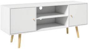HOMCOM Cabinet TV 55" cu 2 Dulapuri, Uși și 2 Rafturi Deschise, Consolă TV din Lemn și PAL, 120x34x50 cm, Alb | Aosom Romania