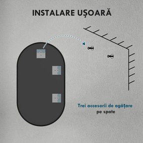 HOMCOM Oglindă Baie Ovală de Perete cu Ramă din Aluminiu, Verticală sau Orizontală, 40 x 70 cm, Negru | Aosom Romania
