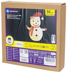 Aigostar - Decorațiune LED de Crăciun pentru exterior, om de zăpadă, 50 LED, 3x AA, 0,7 m, IP44