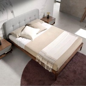 Pat dublu cu furnir din lemn Walnut, 160x200cm