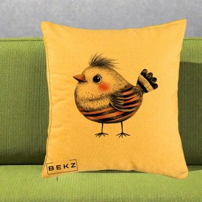 Perna Decorativa Pui Expresiv Dungi Negru-Rosu, 40x40 cm, Galben, Husa Detasabila, Perna Inclusa, BEKZ®