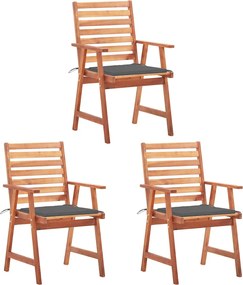 vidaXL Scaune de exterior cu perne, 3 buc., lemn masiv de acacia