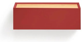 Noptieră roșie suspendată cu blat cu aspect de lemn de stejar Arista – Teulat