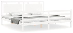 3194067 vidaXL Cadru de pat cu tăblie Super King Size, alb, lemn masiv