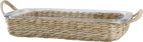 Tavă din sticlă termorezistentă pentru cuptor cu suport din răchită, 34.5×21 cm