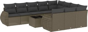 vidaXL Set canapele de grădină cu perne, 11 piese, gri, poliratan