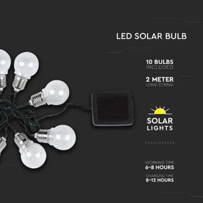 Șir solar LED 10xLED/1W/1,2V 1xAA 2 m IP44 3000K 300 mAh