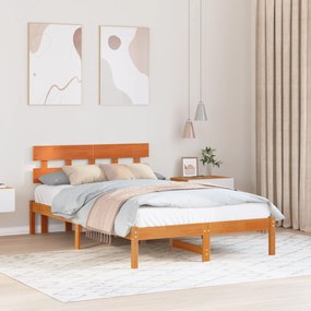 vidaXL Cadru de pat cu capitană maro cerat 120x190 cm din lemn de pin masiv