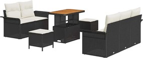vidaXL Set de canapele pentru grădină cu pernă 8 pcs Negru poliratan