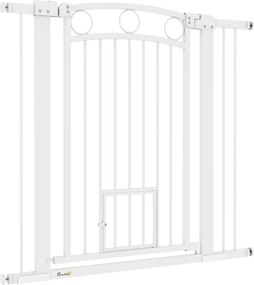 PawHut Poartă pentru animale de companie, 96 cm poartă pentru trepte, lățime reglabilă 76-104 cm, cu ușă pentru pisici, pentru scări și deschideri de uși, alb | Aosom Romania