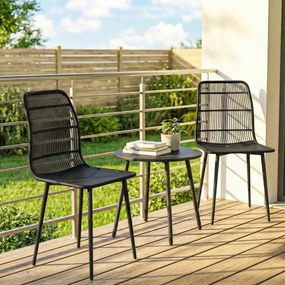 Outsunny Scaune de Dining pentru Exterior Set de 4, Scaune de Grădină cu Spatar Fisurat, Negru | Aosom Romania