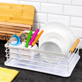 Suport vase otel cu tava detasabila Kinghoff KH1730, scurgator detasabil pentru tacamuri, alb