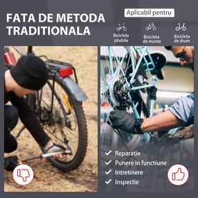 HOMCOM Suport Reglabil pentru Reparații Biciclete, cu Piedestal Ajustabil și Tavă Metalică, 84x75x100-160cm | Aosom Romania