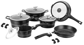 Set oale si tigai cu capace, 14 piese Royalty Line ES 2014M, negre, marmorate, antiaderente, inductie