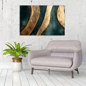 Tablou - Abstracție verde cu auriu I. (90x60 cm)
