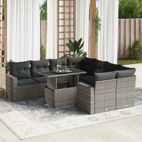 vidaXL Set canapele de grădină, 9 piese, cu perne, gri, poliratan