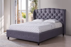 Pat Tapitat Continental 160x200 cm, cadru din lemn cu somiera fixa, Culoare Gri