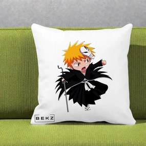 Perna Personalizata Bleach Ichigo Chibi cu Masca, 40x40 cm, Alba Mata, Husa Detasabila, Perna Inclusa, BEKZ®