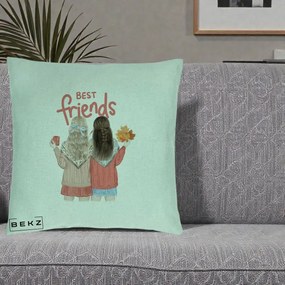 Cadou pentru Prieteni - Perna Personalizata Best Friends Toamna, 40x40 cm, Verde Menta, Husa Detasabila, Perna Inclusa, BEKZ®