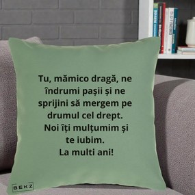 Cadou pentru Mama - Perna Personalizata Mamico Draga Te Iubim La Multi Ani cu Text Negru, 40x40 cm, Verde, Husa Detasabila, Perna Inclusa, BEKZ®