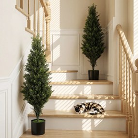 HOMCOM Set 2 plante artificiale de chiparos, 90 cm, pentru interior și exterior, cu ghiveci, 564 frunze, verde | Aosom Romania