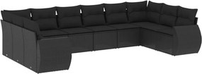 vidaXL Set canapele de grădină cu perne, 10 piese, negru, poliratan