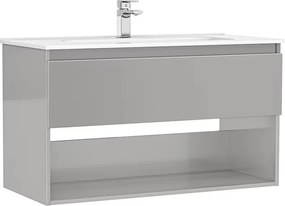 Set dulap baza suspendat Gala Daily gri 1 sertar cu lavoar 100 cm