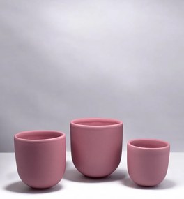Set 3 Pahare Cafea NOVUM Velaris Pink Forever Mom (Roz Mat Dedicat Mamelor) - 250 ml, 150 ml, 80 ml - Gresie Ceramica Glazurata Manual