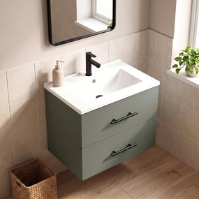 HOMCOM Dulap pentru Baie cu Lavoar din Ceramică, 2 Sertare, 61 x 40 x 48 cm, Verde | Aosom Romania