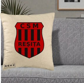 Perna Personalizata CSM Resita Fotbal, 40x40 cm, Bej, Husa Detasabila, Perna Inclusa, BEKZ®