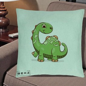 Perna Decorativa Brontosaur Verde Simpatic, 40x40 cm, Verde Menta, Husa Detasabila, Perna Inclusa, BEKZ®