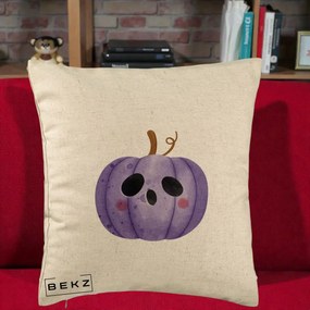 Perna Decorativa Dovleac Halloween Mov Kawaii, 40x40 cm, Bej, Husa Detasabila, Perna Inclusa, BEKZ®