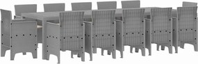 vidaXL Set de masă pentru grădină 13 pcs Gri deschis Rattan poli