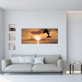 Tablou - Delfin la apus de soare (120x50 cm)