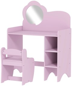 AIYAPLAY Masă de toaletă pentru copii cu scaun și oglindă în formă de floare cu rafturi deschise pentru băieți și fete 3-8 ani Mov | Aosom Romania