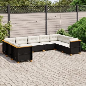 3261977 vidaXL Set mobilier de grădină cu perne, 9 piese, negru, poliratan