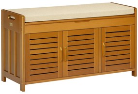 HOMCOM Banc pentru pantofi mobilier pentru pantofi din bambus cu pernă de șezut, 3 uși și compartiment ascuns, maro | Aosom Romania