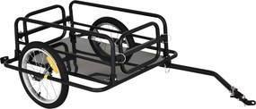 HOMCOM Cărucior pentru Bicicletă cu Pereți Pliabili și Detașabili, Remorcă pentru Bicicletă din Oțel și PE, 139x71.5x49 cm, Negru | Aosom Romania
