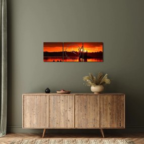 Tablou - Pescari pe lac (cu ceas) (90x30 cm)
